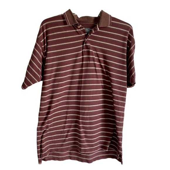 Dockers Golf Brown and Tan Striped Polo Shirt Mens Large - Picture 2 of 8